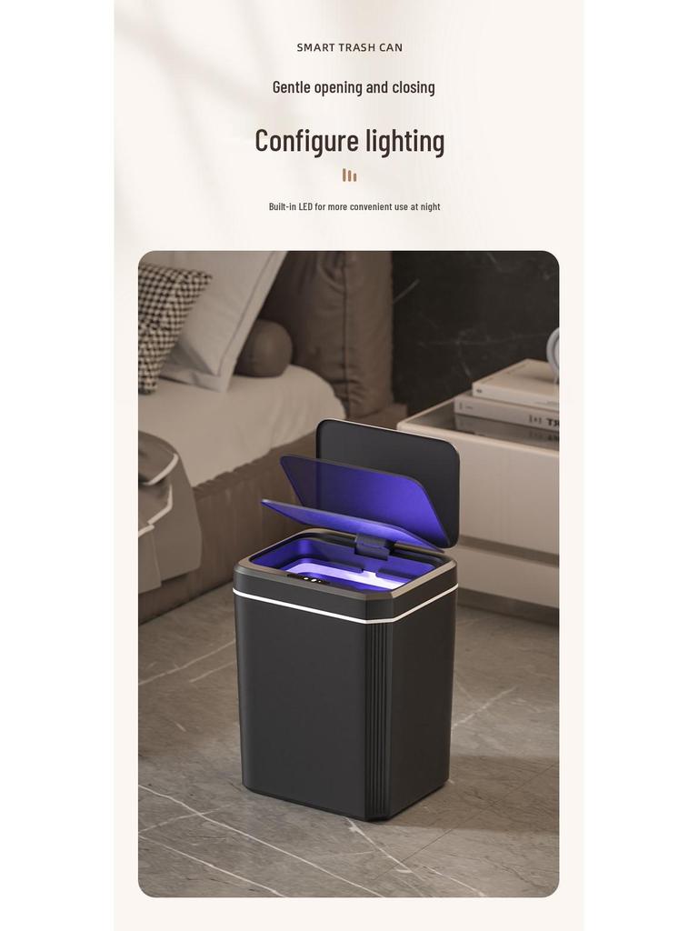 Cubo de Basura Inteligente de Inducción Automática - Cubo de Almacenamiento de Lujo a Prueba de Olores sin Contacto para Baño