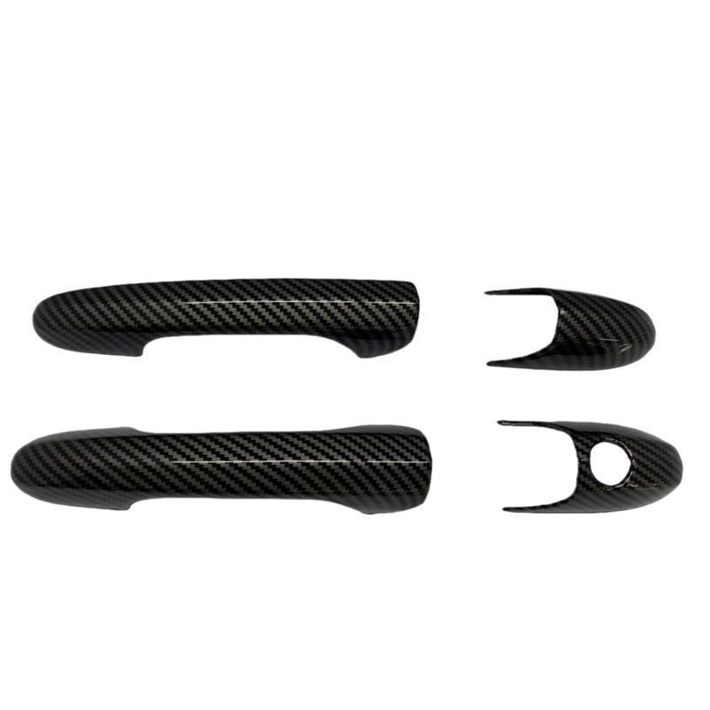 4PCS / Set Glossy Black / Carbon Fiber Look Door Handle Cover For Fiat 500 2008- Abarth 595 595C 2012- 695 2010-