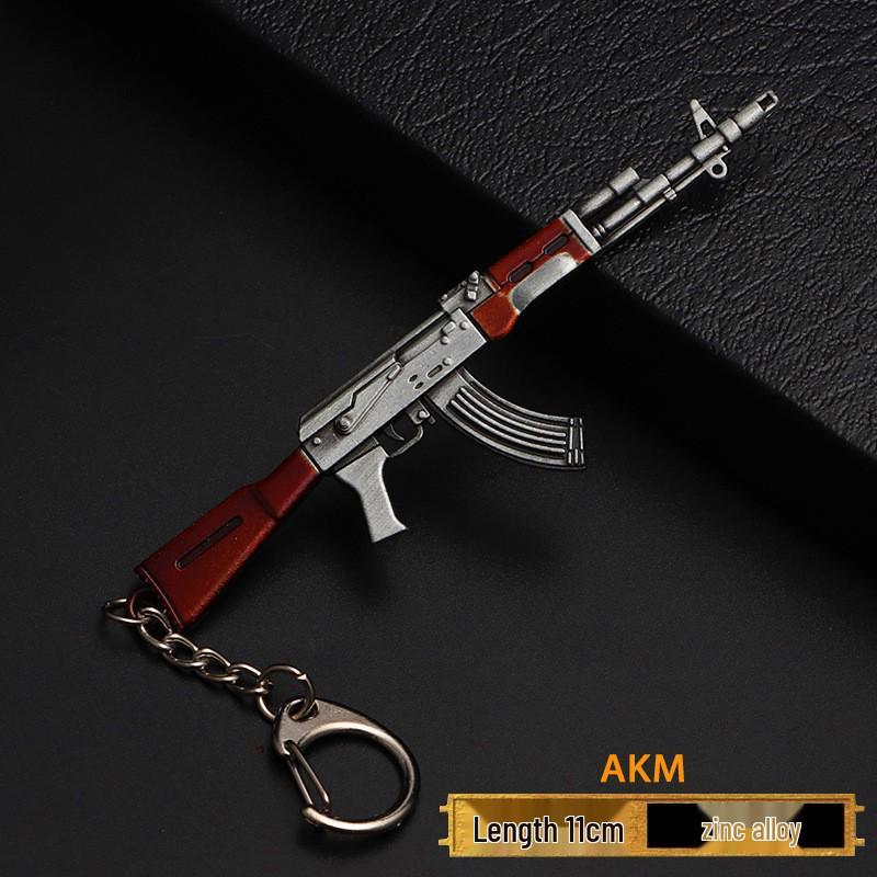 PUBG Peace Elite Chicken Dinner Anime Keychain Alloy Model Gun Toy Pendant