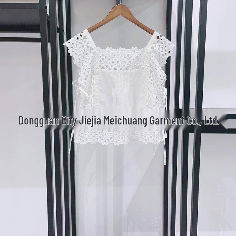 2026 French Niche White Lace-Up Flutter Sleeve Top & Loose Mid-Length Pants Set