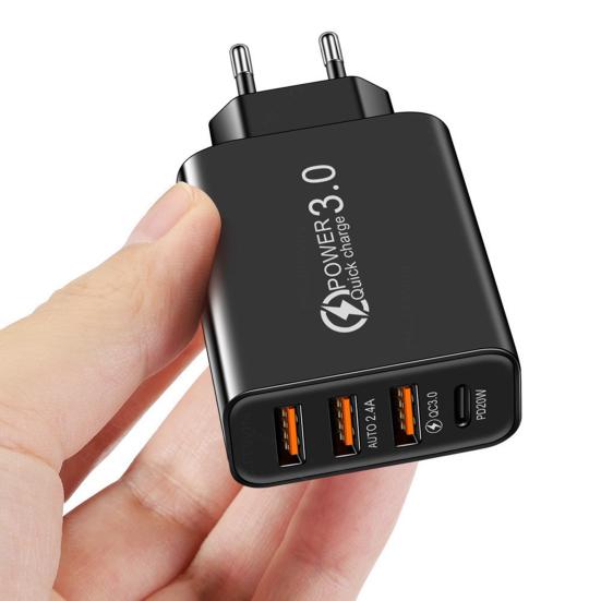 Adattatore di Alimentazione 30W Multi Porte Ignifugo Ricarica Stabile Spina USA/UE 3 USB PD Tipo-C Caricabatterie da Viaggio per Telefono Cellulare Accessori per Cellulare