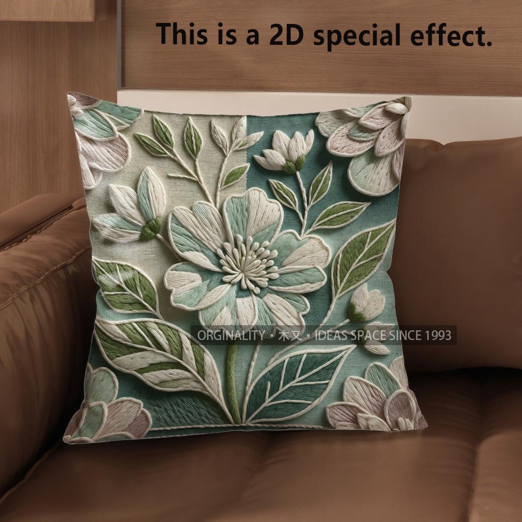 2D Floral Embroidered Pattern Decorative Pillow Covers Pattern Cushion Cover Suitable For Sofa Bedroom Car Pillow Cover