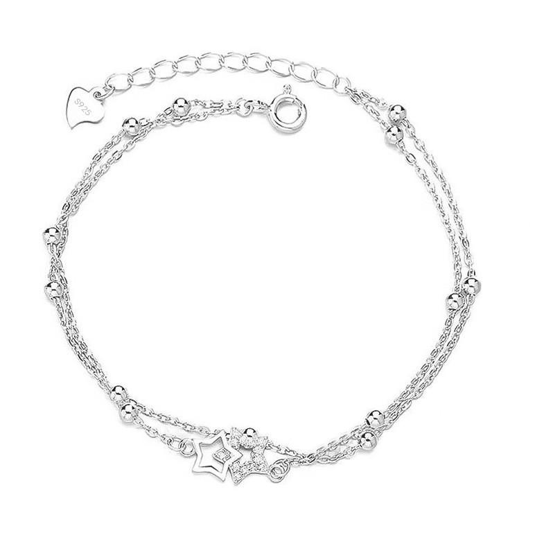 Exquisite Korean Style S925 Sterling Silver Double-Layered Star Bracelet - Light Luxury and Versatile Design 925 Silver