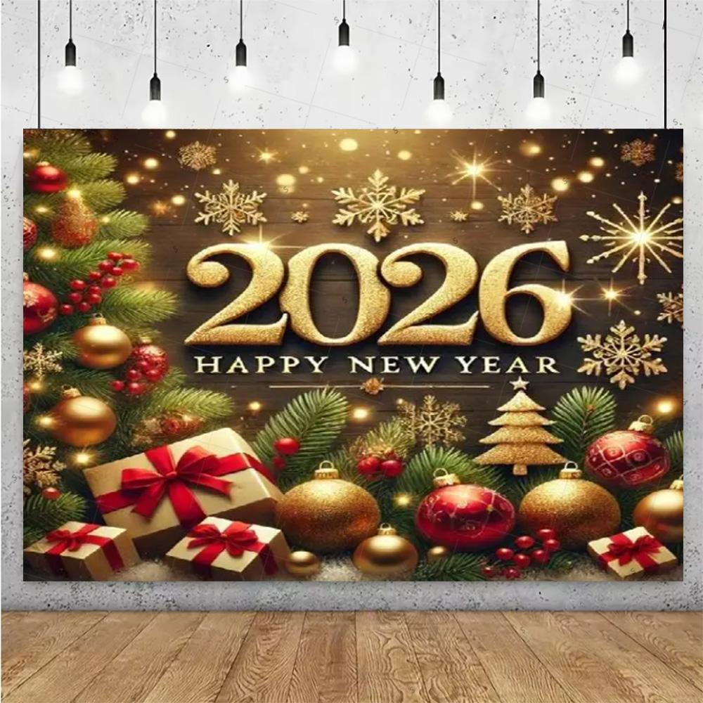 Sfondo Scintillante 2026 Felice Anno Nuovo Forniture Nastro Fuochi d'Artificio Palloncino Sfondo Decorazioni Festa di Capodanno Oggetti di Scena per Servizio Fotografico