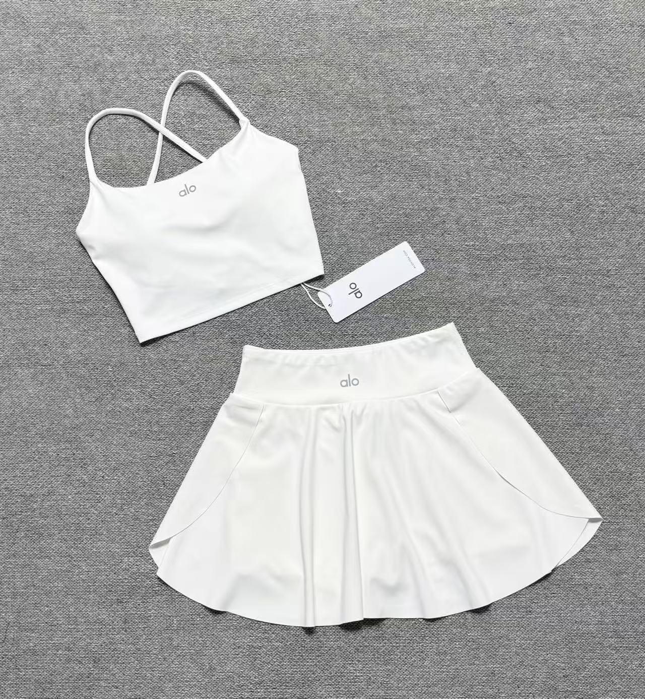 Alo26 Spring/Summer Pleated Skirt & Yoga Tank: Tennis, Golf, Running Fitness Set L белый