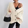 Cross-border V-neck Sweater Women's Loose Casual Lazy Wind Coarse Needle Jacket, New Twist Medium and Long Cardigan In Autumn and Winter