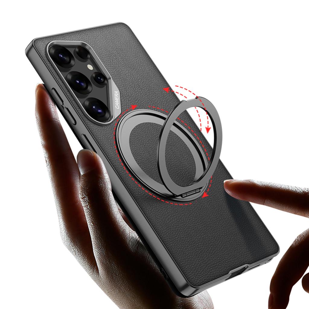 Suitable for Samsung S25ultra Magnetic Suction Bracket Mobile Phone Case S25U Anti Falling Leather Case Rotating Ring Bracket