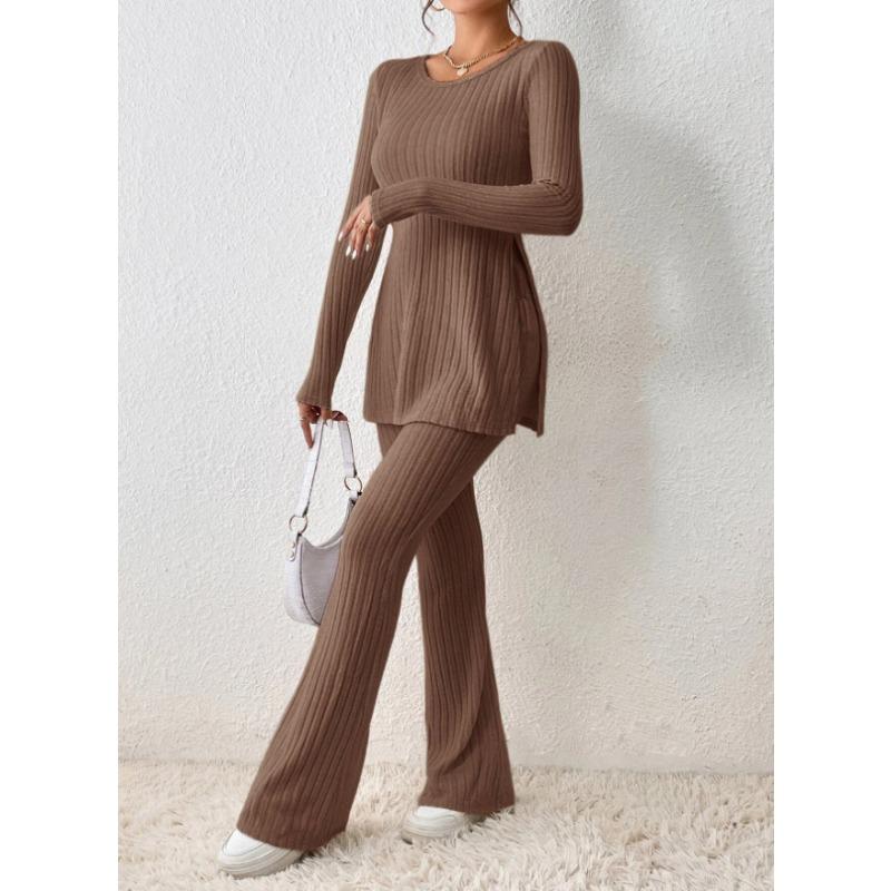 Women's Autumn and Winter Long Sleeve Top Solid Colour Casual Slim Homewear Pants Suit