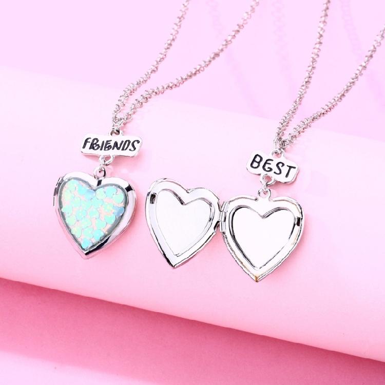 2x/Set Heart-shaped Pendant Necklace Best Friends Necklaces Photo Box Necklaces