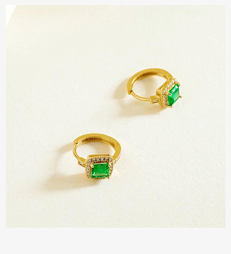 18K Gold-Plated S925 Sterling Silver Ear Cuffs with Green Square Zirconia - Luxury Retro Earrings for Women