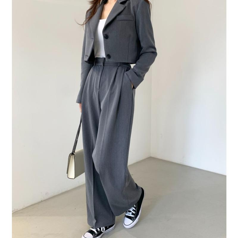 

Модный осенний свободный повседневный костюм-двойка: блейзер и брюки, женская офисная одежда L серый