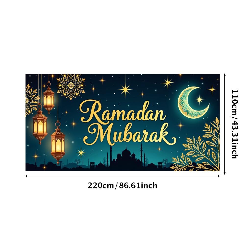 Ramadan Mubarak Banner Backdrop Lanterns Crescent Stars Mosque Party Celebration Ramadan Kareem Photography Decorations Props
