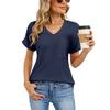 2026 Summer New Loose Women's V-Neck Waffle Pocket Short Sleeve Casual T-Shirt