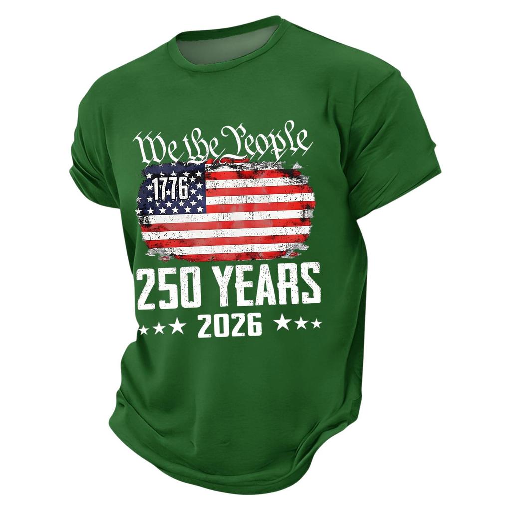 Mens Short Sleeve Crewneck T Shirt We The 1776 250 Years 2026 Graphic Print Loose Fit Casual Top