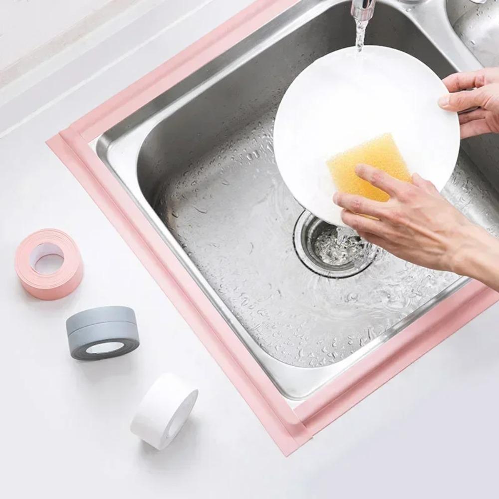 Fita adesiva de parede à prova d'água para banheiro e cozinha, fitas de contorno, fita de vedação de papelão para banheiro, chuveiro, pia, banheira, fitas de calafetagem