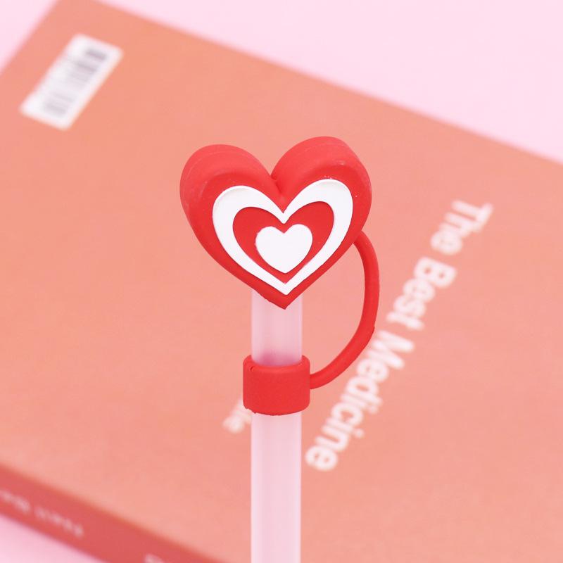 1Pcs Silicone Straw Plug 3D Heart-shaped 10mm Drinking Straw Dust Cap Splash Proof Kitchen Tool Straw Tips Cover Cup Accessories