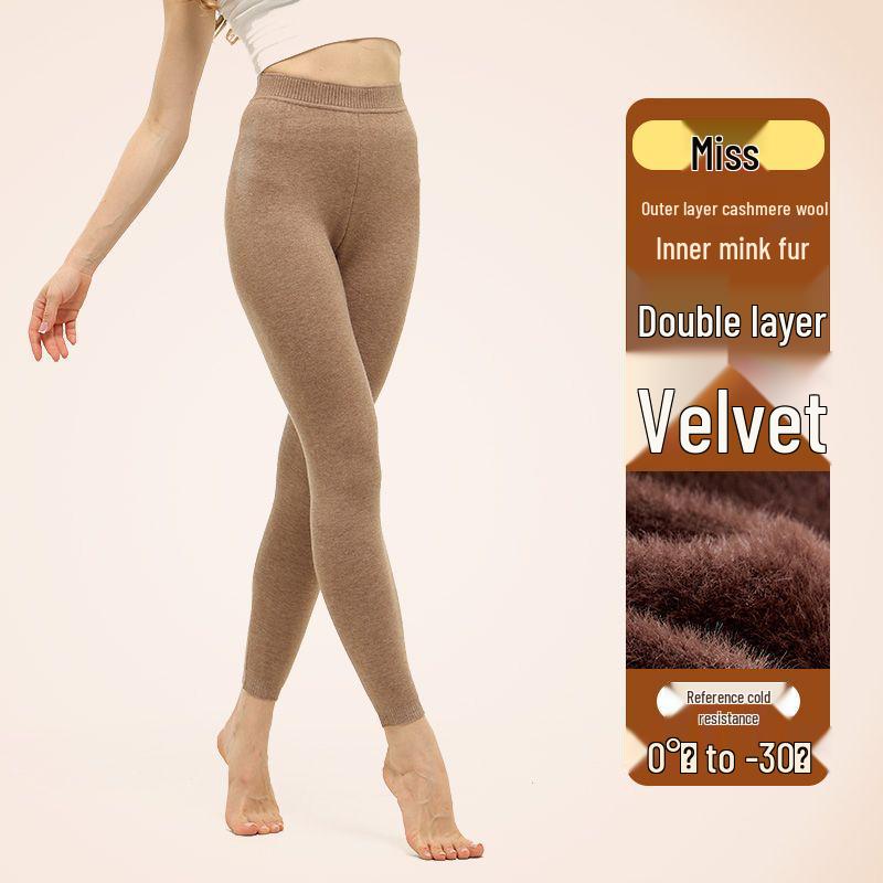 Unisex Thick Fleece-Lined Wool Pants: Warm, Slimming Base Layer with Cashmere for Winter