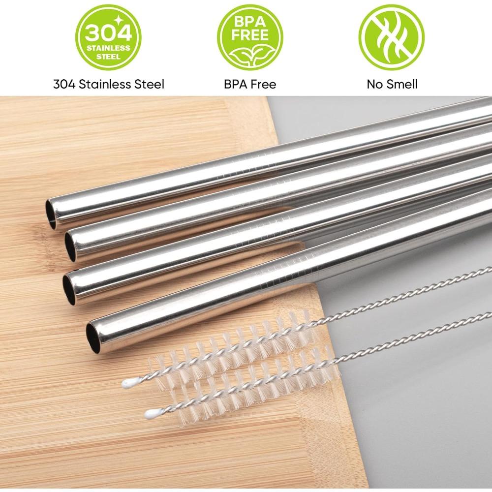 2/4 Pack Water Cup Metal Straws 40 oz Water Bottle Stainless Steel Replacement Tube 0.4 Inch with Cleaning Brush Reusable Straws