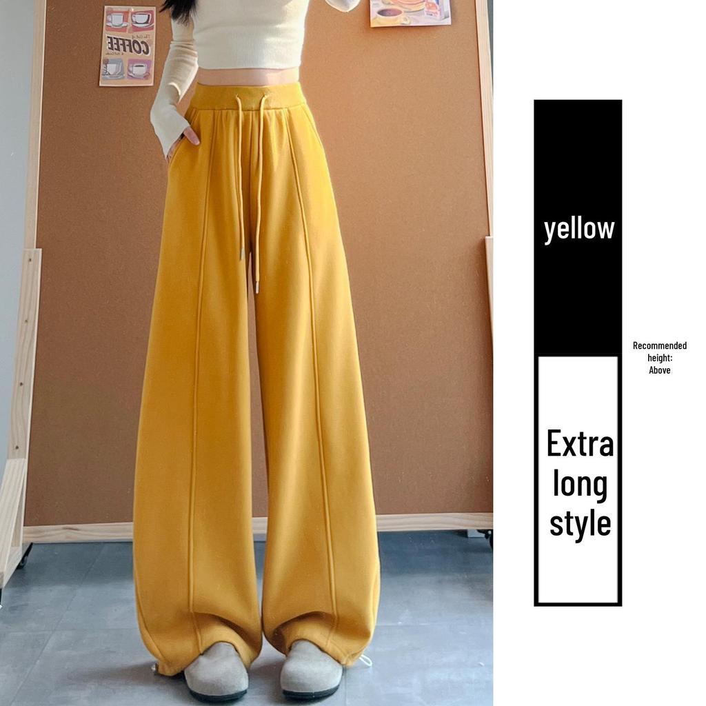 Women's Yellow Velvet Wide-Leg High-Waist Banana Pants - Autumn/Winter