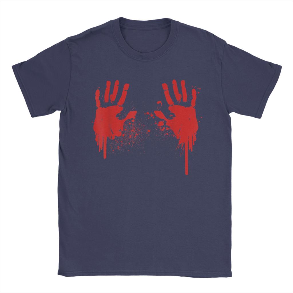 Bloody Hands Handprints Blood Splatter T-Shirts Men Round Collar 100% Cotton T Shirts Funny Halloween Tee Shirt 4XL 5XL Tops