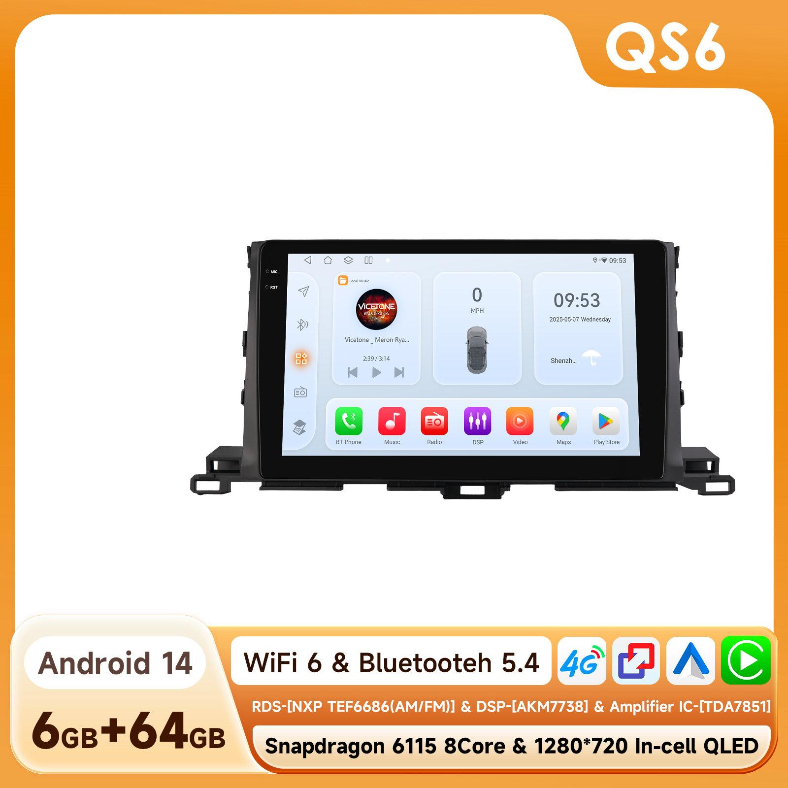 

OSSURET 10.1 360 Камера Android 14 Автомагнитола Для Toyota Highlander 2014 2015 2016 - 2019 Мультимедиа Snapdragon 6115 Авторадио GPS Carplay QS6 8Core 6G 64G