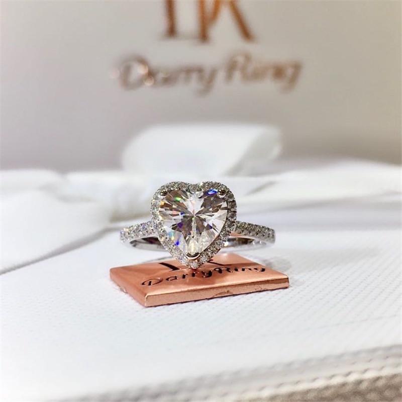 Moissanite Heart Engagement Ring with Certificate - Irregular Heart-Shaped, Micro-set Diamond. Size 17