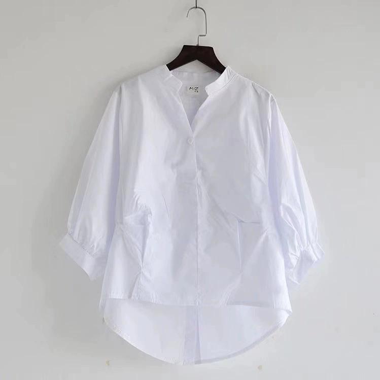 

Женская летняя рубашка нестандартного однотонного цвета с разрезом сзади и рукавом-фонариком, V-образным вырезом, красивый топ XXS белый