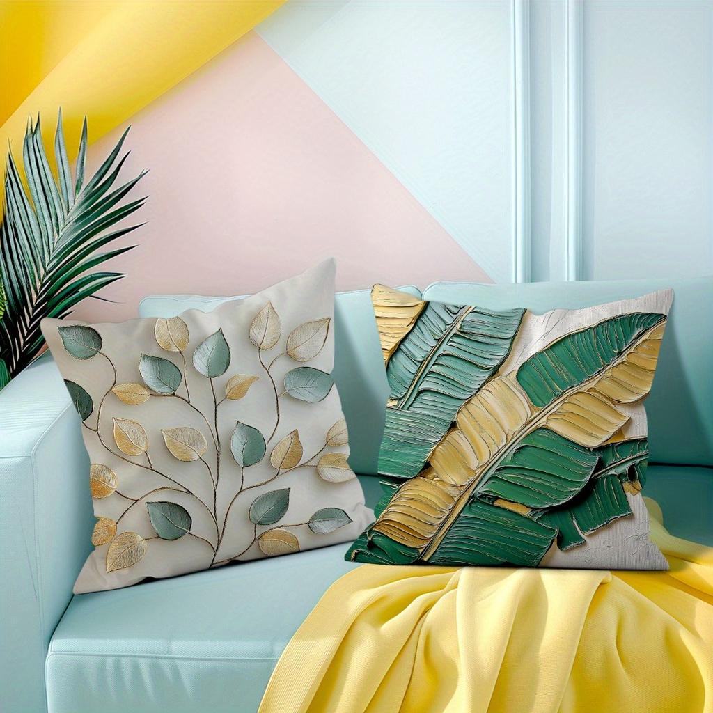 Simple Leaf Pattern Home Decor Pillowcase Bedroom Living Room Sofa Decoration Polyester Cushion Cover with Zipper
