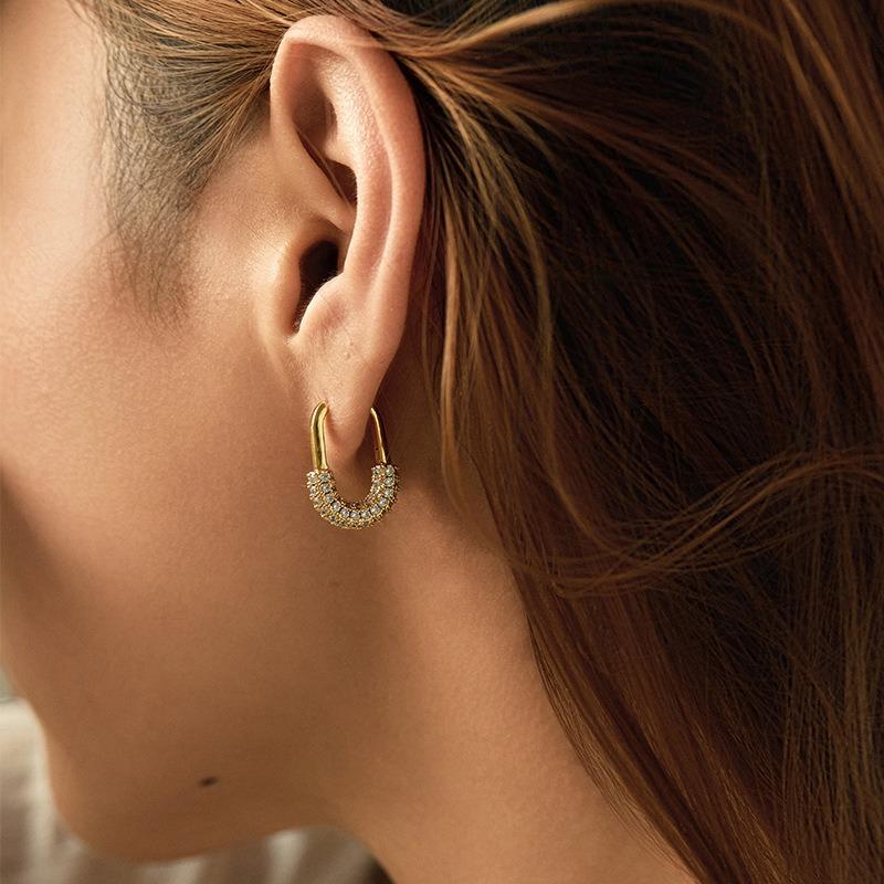 U Shaped 18k Gold Plated Zircon Inlaid Fashion Earrings