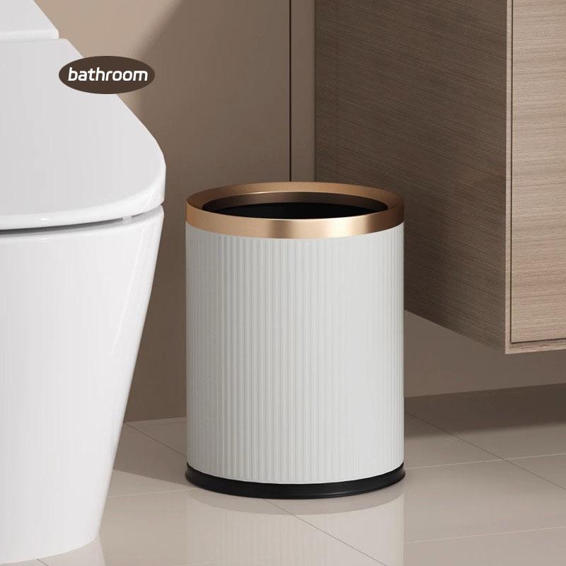 Quality Double Layer Leather Trash Can Metal Beautiful Waste Paper PU Basket Storage Bin for Bathroom  Bed Room