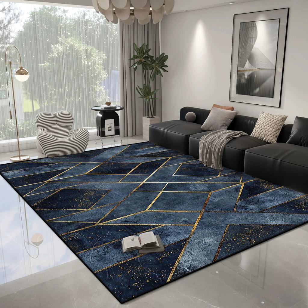 Stylish Modern Geometric Carpet - Thick Light Luxury Decoration Bedroom Non-slip Rug Easy Cleaning Lounge Floor Mat Washable