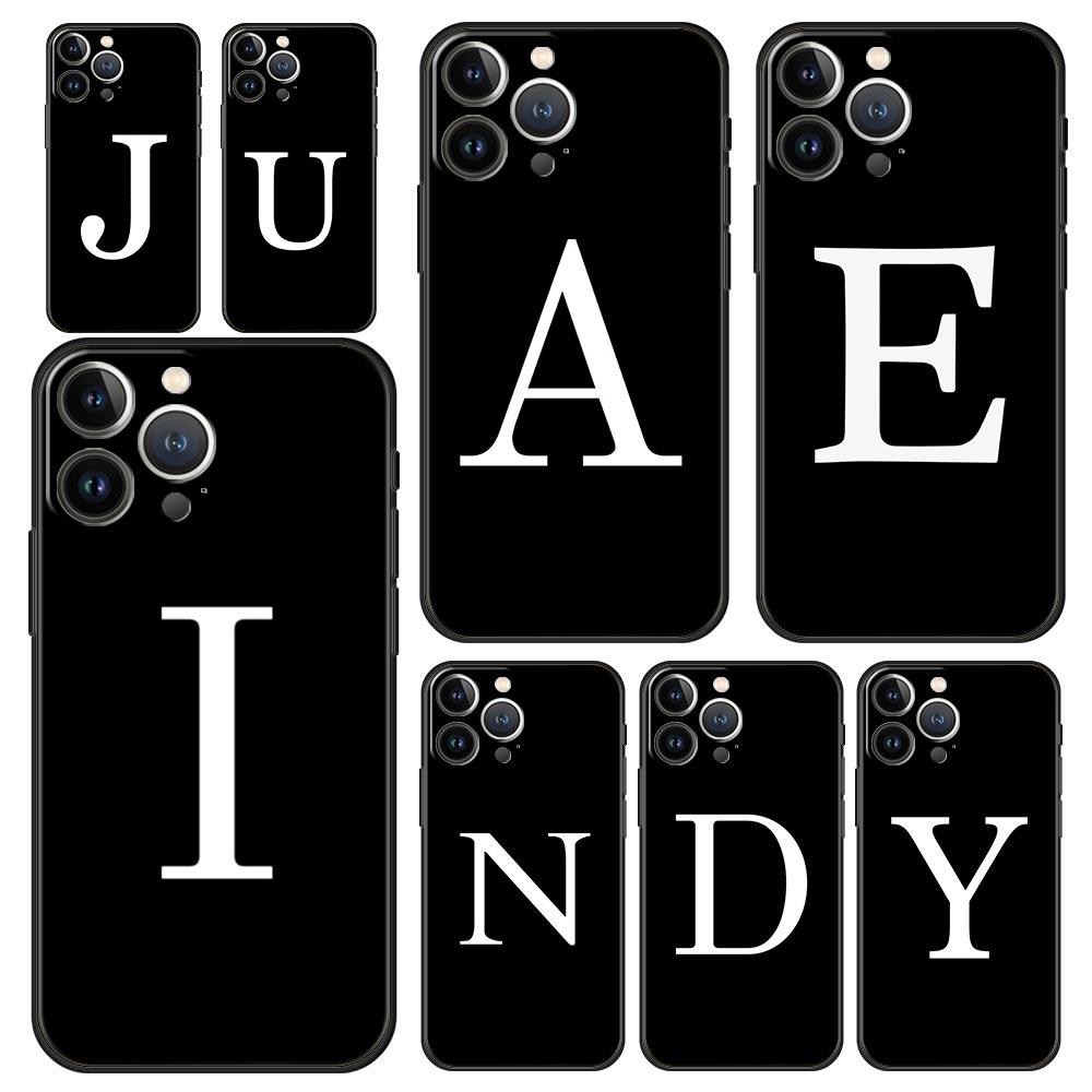 Luxury Phone Case For Apple iPhone 11 15 14 Pro MAX 12 13 7 8 Plus X XR XS MAX SE Black Cover Funda Initial Letter A Z Fashion