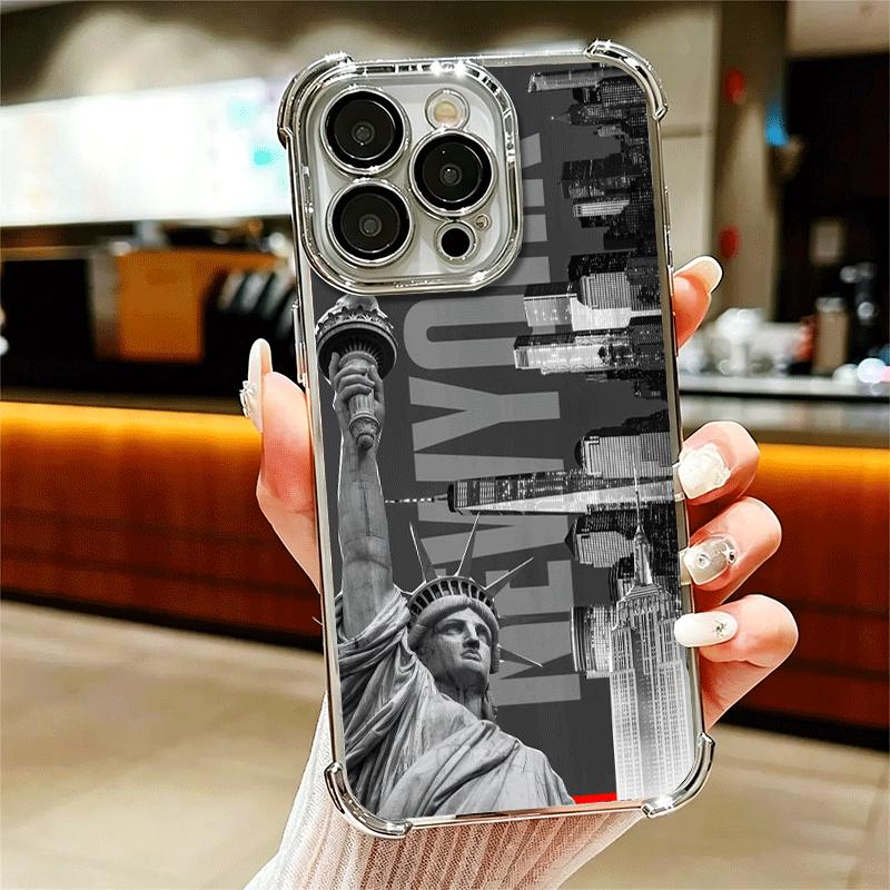 NYC New York City Soft Phone Case For iPhone 15 16 17 Air 14 Pro Max 16E Plus 13 12 Mini Plating Anti-Fall Fundas