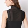 Fashion Sexy  Sleeveless Lace and Mesh Bottom Top with High Neck for Women