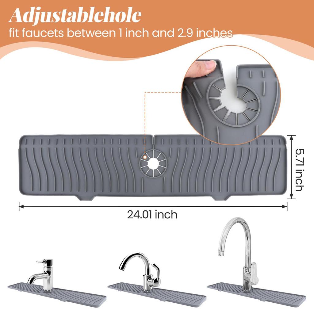 Kitchen Sink Splash Guard, Faucet Handle Drip Catcher Mat, Draining Mat behind Faucet, Water