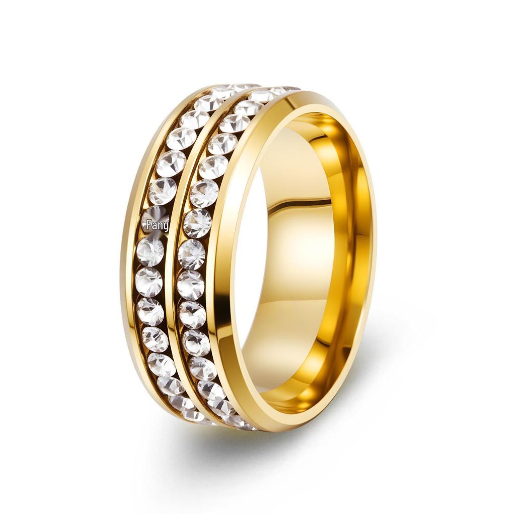 Titanium Steel Retro Couple Rings with Row of Diamonds