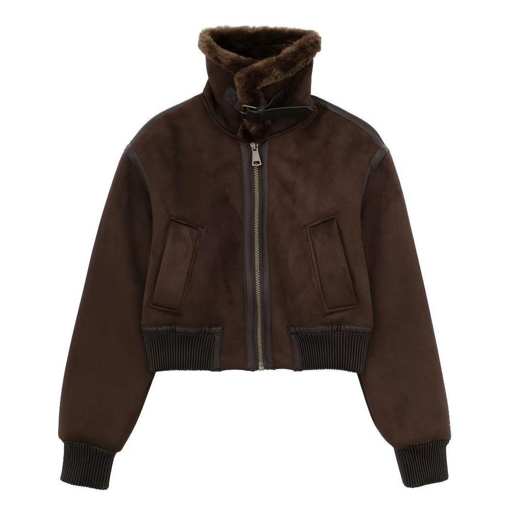 2026 Autumn and Winter New Women's Casual Standing Neck Contrast Strap Decoration Loose Double Sided Jacket Coat