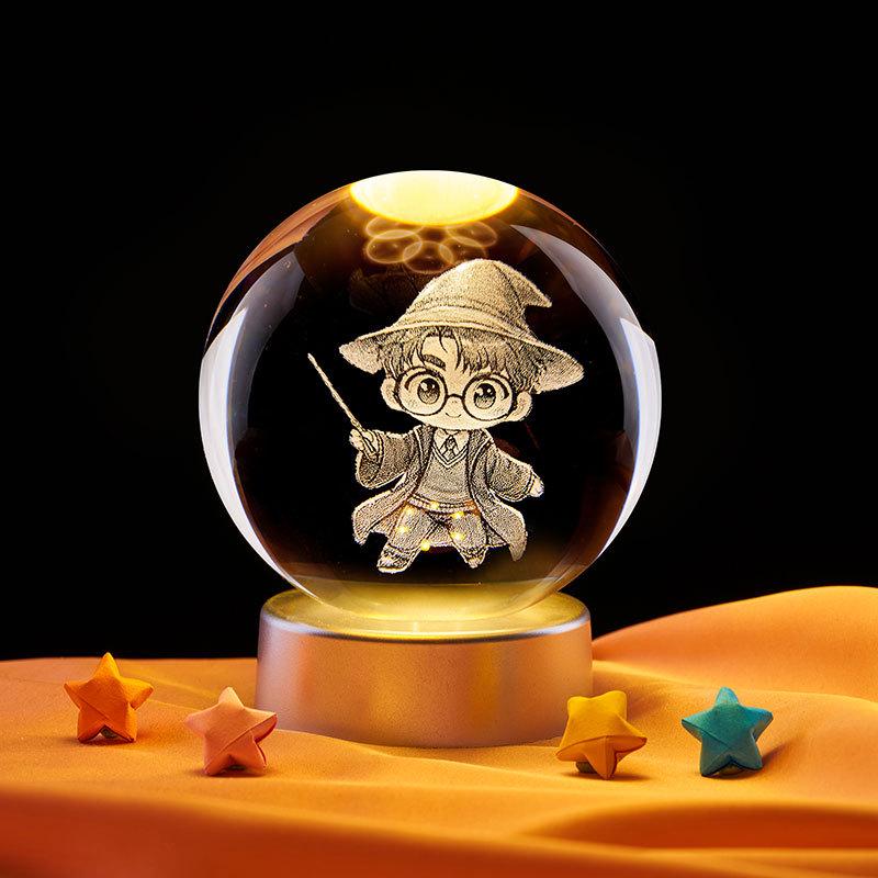 Harry Potter Crystal Ball Music Box with Warm Light Base - Desktop Night Light Souvenir Ornament