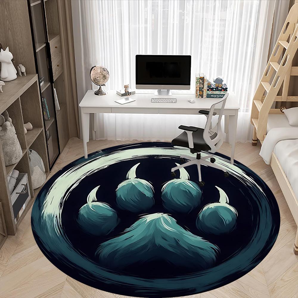 1pc Paw Print Office Round Area Rug, Under Office Chairs Bedroom Living Room Home Decor, Room Deco