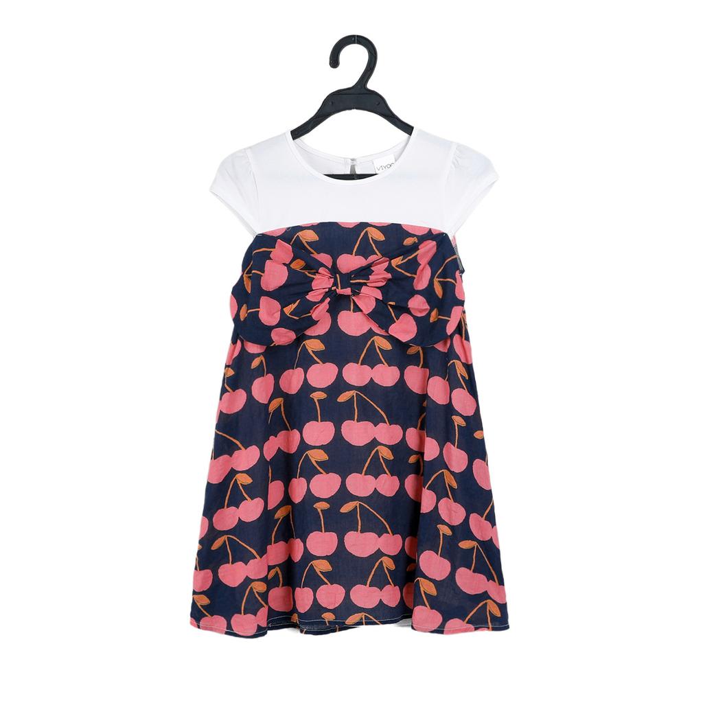 YUBAOBEI Girls' Color Matching Pastoral Dress Korean Children's Sweet Style Bows Short Sleeve Summer Princess Dress