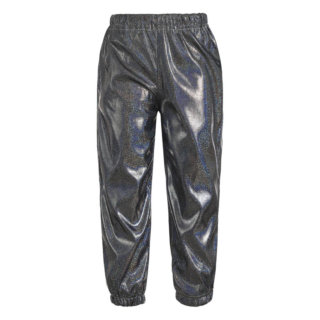 Unisex Kids Shiny Metallic Pants Elastic Waistband Trousers Unisex Dancewear Stage Outfit