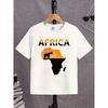 European sizes Africa Map Print Black and White T-Shirt for Boys, Fashion Summer Short Sleeve Kids T-Shirt, Cute Printed Boys' Casual Top
