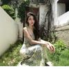 French Fresh Floral Suspender Fishtail Dress Summer Halter Ruffle Edge Waist Thin Seaside Vacation Dress