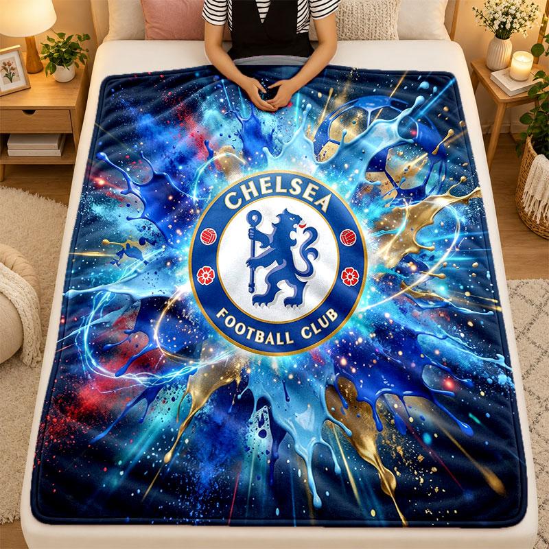 Flannel BlanketChelsea FC Warm Soft Throw Blanket for Indoor Sofa Bed Living Room Use