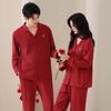 Unisex Wedding Couple Pajamas: Festive Red Pure Cotton Cardigan Set for Spring and Autumn