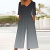 Women's Loose Casual V-Neck Gradient Printed Jumpsuit Slim Fit Wide Leg Jumpsuit