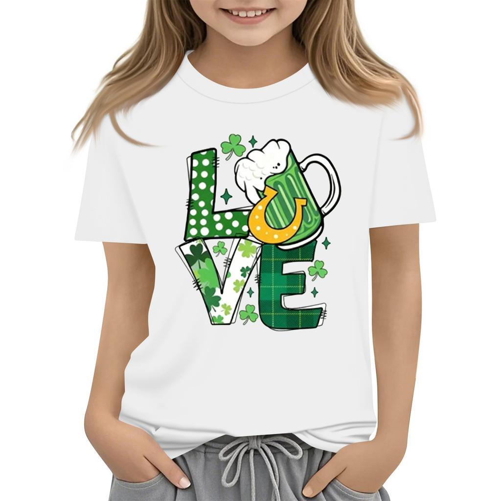 Children's Round Neck Casual Saint Patrick Printed Short Sleeve T-Shirt