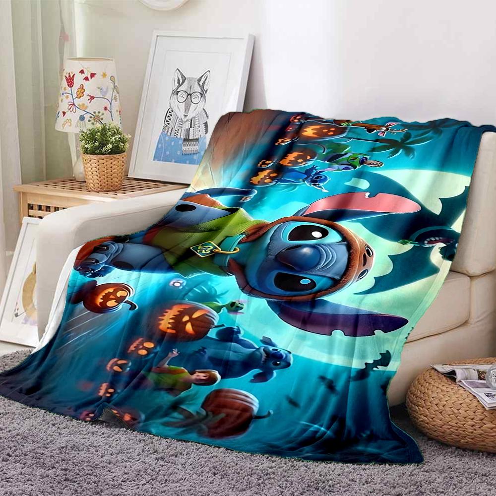 1Pc Stitch'S Halloween Adventure Flannel Blanket, Soft And Comfortable, Casual Warm, Camping Travel, Christmas, Halloween Xmas Gift S1475
