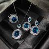 Luxuriöses Schmuckset für Damen mit Ring aus Blautopas, Ohrringen aus Citrin, Halskette mit rosa Diamant, Europäischer Amerikanischer Stil