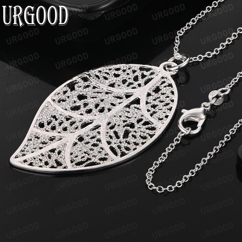 925 Sterling Silver Exquisite Artistic Openwork Leaf Pendant Necklace - Stylish Evening Jewelry
